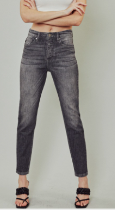 High Rise Hem Distress Fit