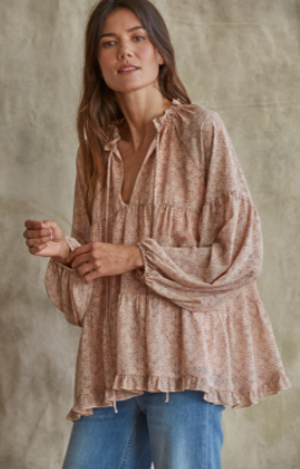 Long Sleeve Chiffon Ruffle Top