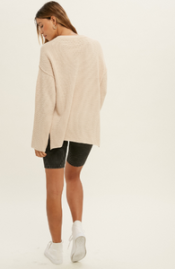 Textured Sweater with Slit - Natural