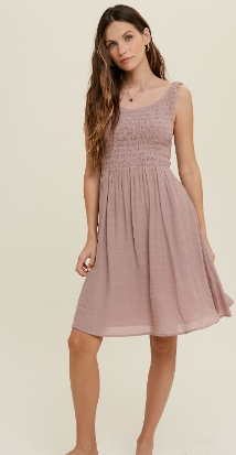 Smocked Mini Dress - Dark Mauve