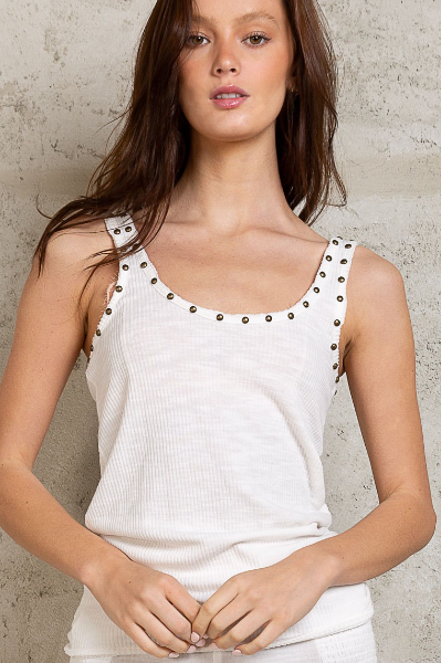 Thick Studded Tank Top -Off White