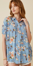 Load image into Gallery viewer, Blue Floral Print Short Sleeve Top