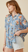Load image into Gallery viewer, Blue Floral Print Short Sleeve Top