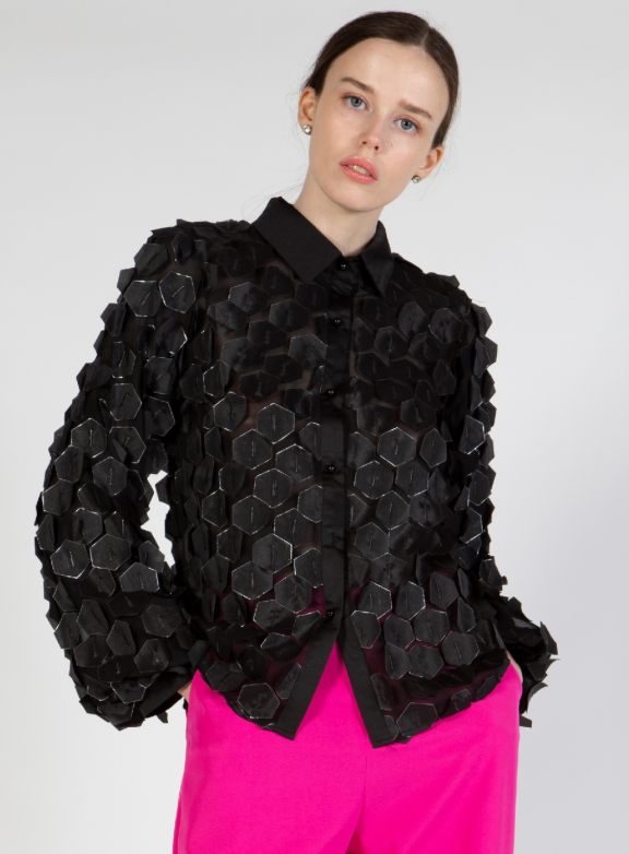 Geometric Feather Blouse - Black