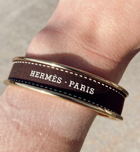 Brown & White Hermes Paris Ribbon Cuff